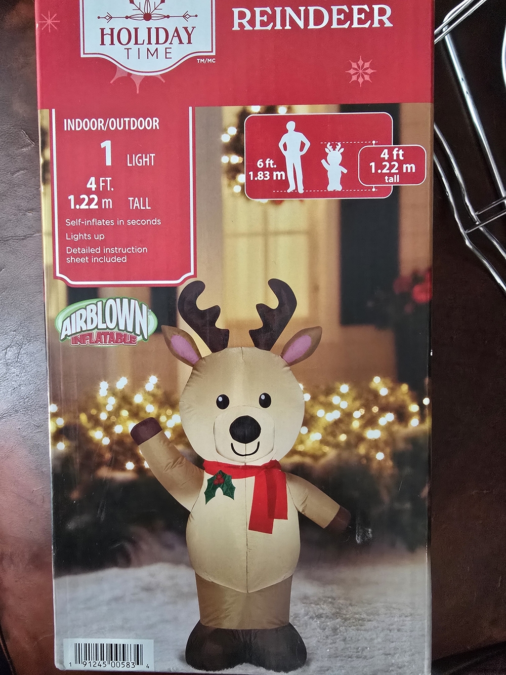 Holiday Time Tan and Brown Inflatable Reindeer with Red Scarf